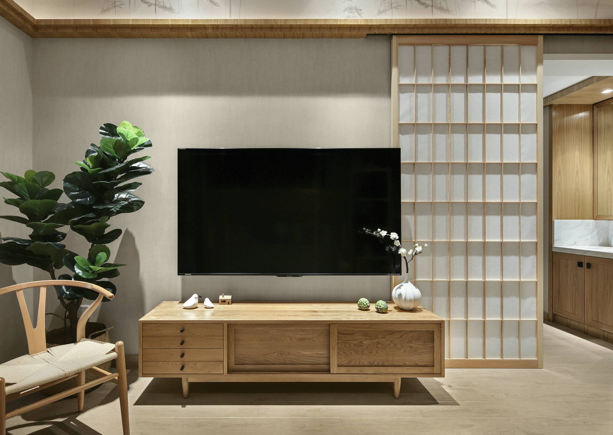 日式簡約風(fēng)格家裝設(shè)計室內(nèi)裝修效果圖-客廳電視背景墻